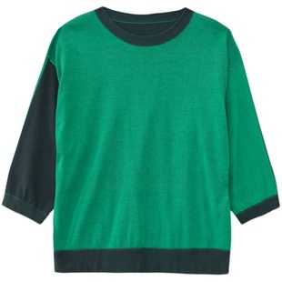 Ground Show/阁兰秀夏新款提花针织衫圆领套头直筒宽松九分袖纯棉