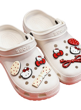 黑白红复古可爱HelloKitty洞洞鞋鞋花配饰crocs鞋扣diy适配件装饰