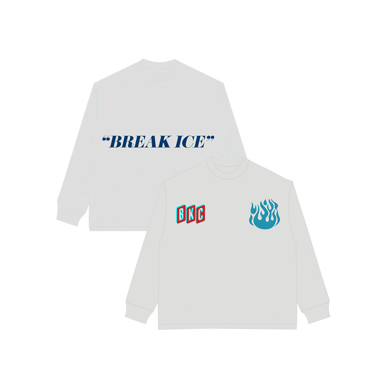 bkcxzice美式火焰运动休闲卫衣重磅棉小领口篮球长袖T恤投篮服