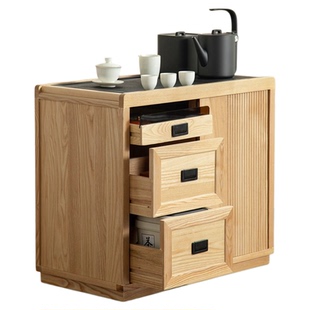 新中式茶水柜茶台茶桌边柜侧柜烧水壶一体家用移动茶几茶吧几柜子