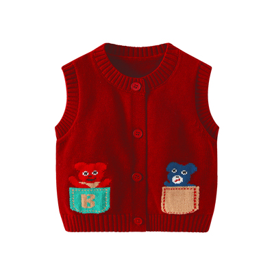 婴儿马甲秋冬男宝宝红色针织衫