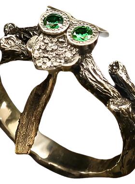 祖母绿天然翡翠宝石点缀戒指纯银