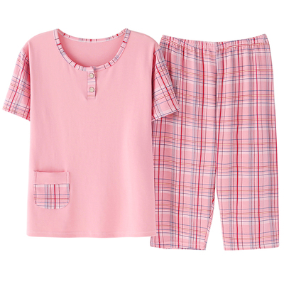 睡衣女夏季中老年短袖妈妈胖mm