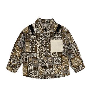 派町童装男童上衣2025新款秋季儿童森系复古不规则花衬衫洋气潮酷