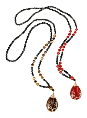 天然石水滴项链红碧玉虎眼石绕线