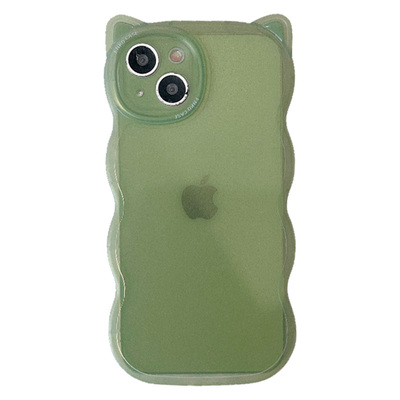 立体猫耳波浪边适用iphone15promax手机壳苹果14新款13pro保护套12女款透明11简约纯色14pro创意全包情侣软壳