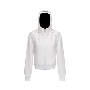 F383 美式复古短款连帽卫衣刺绣设计女秋修身显瘦长袖拉链外套ins