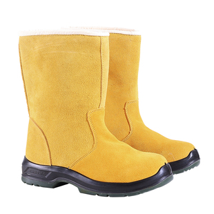 冬季高筒翻毛牛皮油田劳保鞋防砸防烫火星电焊工钢包头安全靴子男