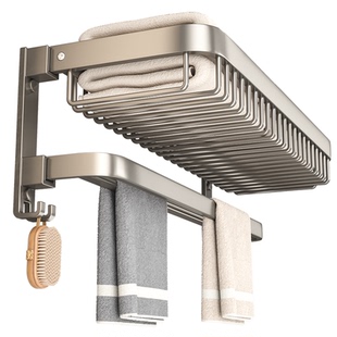 毛巾架卫生间免打孔浴室置物架网篮收纳洗手间太空铝浴巾架子一体