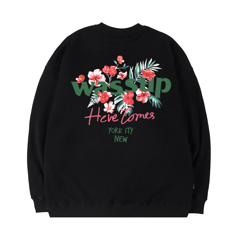 WASSUP花朵绽放美式重磅卫衣男秋冬加绒宽松休闲潮流百搭圆领上衣