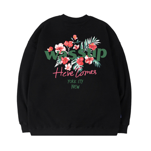 WASSUP花朵绽放美式重磅卫衣男秋冬加绒宽松休闲潮流百搭圆领上衣