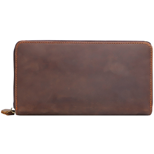 男士真皮长款钱包头层牛皮复古手拿包多功能手机包疯马皮手抓包潮