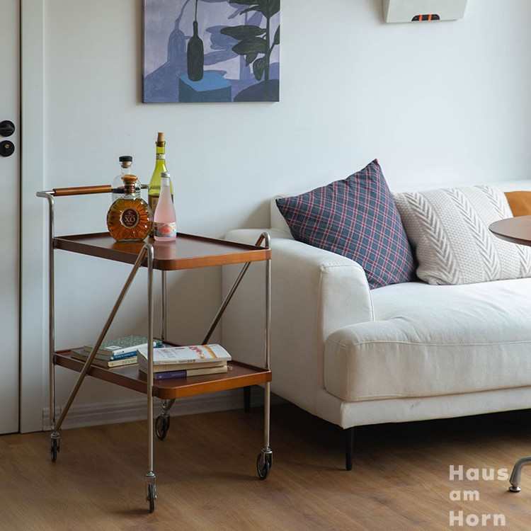 复古实木小推车简约沙发边几可移动茶几家用客厅餐边柜收纳置物架