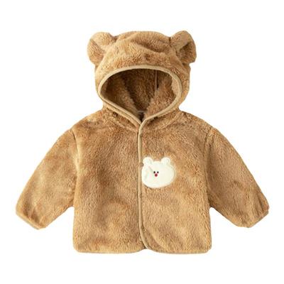 宝宝毛绒外套春季儿童卡通连帽外衫春款男童加绒上衣春装女童外衣