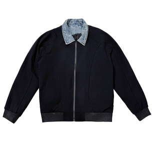 小码男装春秋季假两件牛仔夹克矮个子XS码S号修身翻领休闲外套160