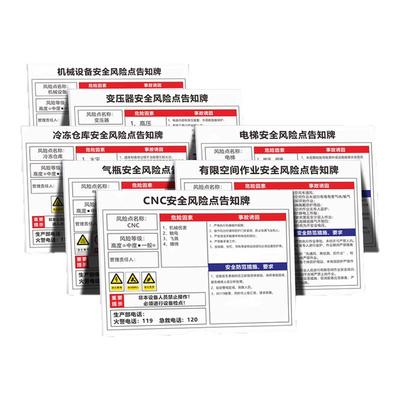 安全风险点告知牌卡机械设备配电房机床注塑机空压机警示牌工厂生产车间仓库有限受限空间职业危害告示标识牌