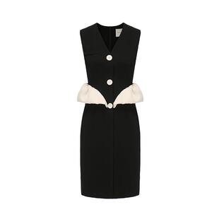 AtelierMissLu高腰弧形花苞设计感气质通勤连衣裙