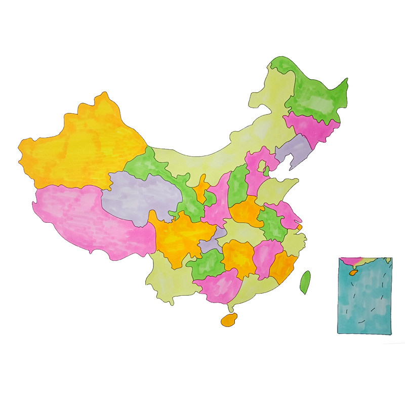 中国世界地图气候图地形图纯手绘