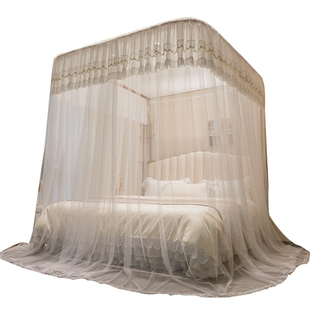 蚊帐家用2026新款u型免安装导轨卧室三开门一体式法式公主风床幔