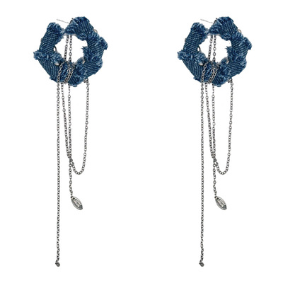 25SUMMER原创 狂澜 美式复古铆钉毛边牛仔风链条缠绕耳环c形耳圈