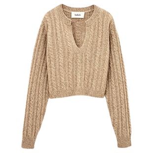 【臻奢系列】[羊绒]bash冬季简约驼色绞花毛衣针织衫上衣1H25CERO