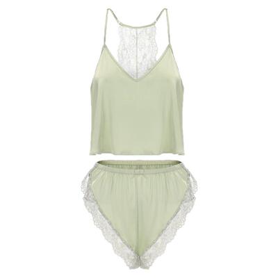 今夕何夕性感睡衣女夏天2025年新款冰丝荡领纯欲吊带两件套家居服