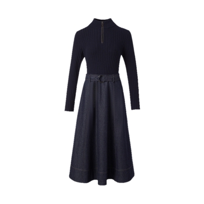 珂思桑蚕丝羊毛假两件连衣裙