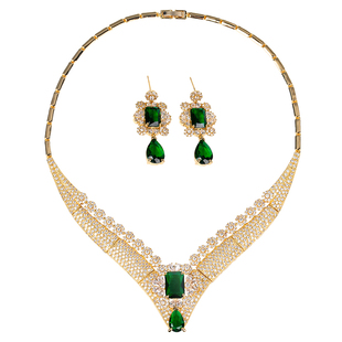 奢华欧美复古宫廷花朵锆石项链耳环套装晚会舞台短剧礼服首饰闪亮