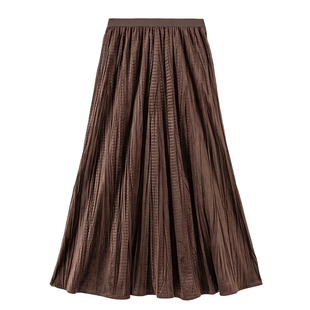 Amii【复古摩登】2025秋冬复古摩登立体压褶长款半身裙百褶裙子