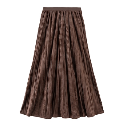 Amii【复古摩登】2025秋冬复古摩登立体压褶长款半身裙百褶裙子