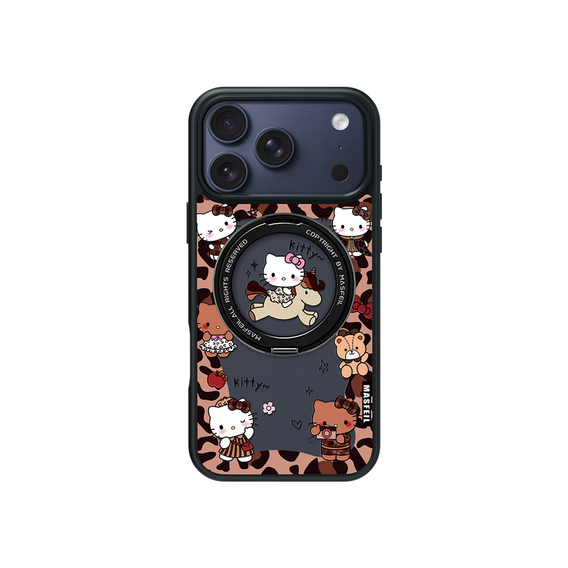 MASFEIL × KITTY豹纹适用苹果17promax手机壳iPhone16pro新款磁吸带支架ip15全包Fo5支点高级感17可爱套