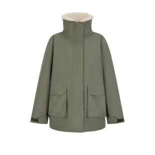 赵露思同款军绿色派克服女冬季2025新款羊羔毛工装冲锋衣棉服外套