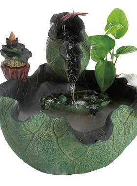 流水摆件客厅新中式茶桌水景鱼池