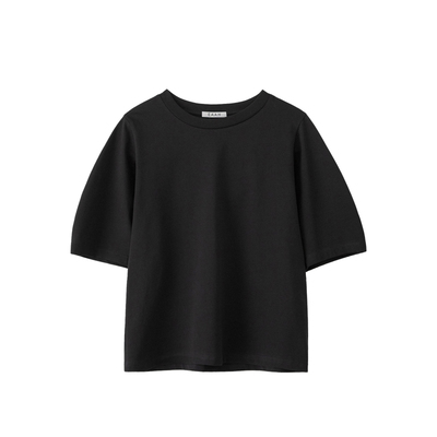 EAAH 韩国品牌 女装2026夏极简风圆领短袖T恤米色宽松全棉上衣