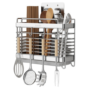 304筷子筒壁挂式厨房置物架家用筷筒笼勺子收纳盒桌面盒沥水防霉