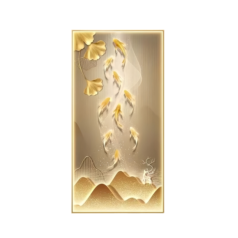 新款九鱼聚财金色轻奢入户正对门现代装饰画
