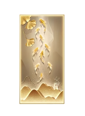 新款九鱼聚财金色轻奢入户正对门玄关装饰画客厅走廊过道LED灯画