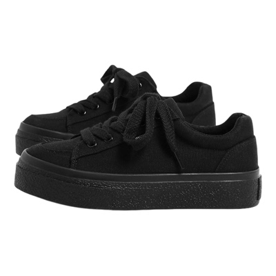 环球黑色帆布鞋女款2025新款早秋厚底板鞋超火低帮学生百搭休闲鞋