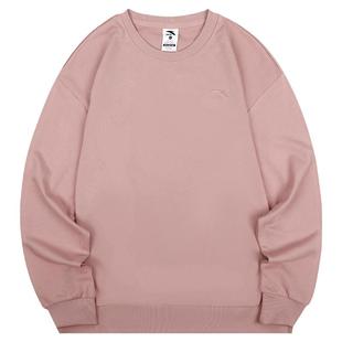 安踏卫衣女款2025秋冬季新款粉色简约宽松长袖上衣圆领无帽套头衫