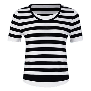 CONATUS/珂尼蒂思薄款针织衫女夏季新款短袖黑白条纹套头上衣