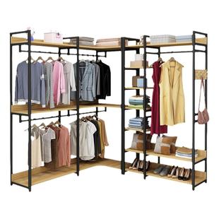 开放式衣帽间架子组装自制挂衣架落地卧室金属衣柜转角衣帽架定制