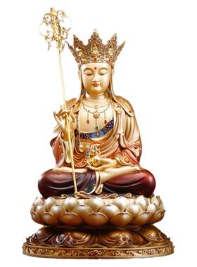 台湾地藏王菩萨铜像家用供奉盛唐彩地藏菩萨佛像坐像佛堂桌面摆件