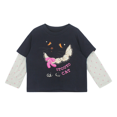 大耳象女童波点拼袖印花T恤2026春季新款宝儿假两件休闲长袖上衣