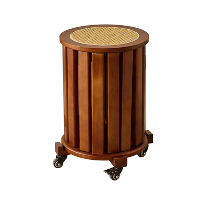 实木可叠放带滑轮收纳凳