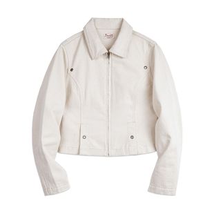 马登复古巴恩风白色牛仔收腰夹克小个子老钱风工装外套上衣女士秋