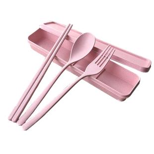 筷子勺子套装小麦秸秆餐具成人三件套叉学生韩版儿童可爱便携盒