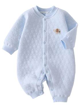 贝贝怡新生婴儿保暖连体衣冬季三层加厚爬服a类宝宝衣服打底哈衣