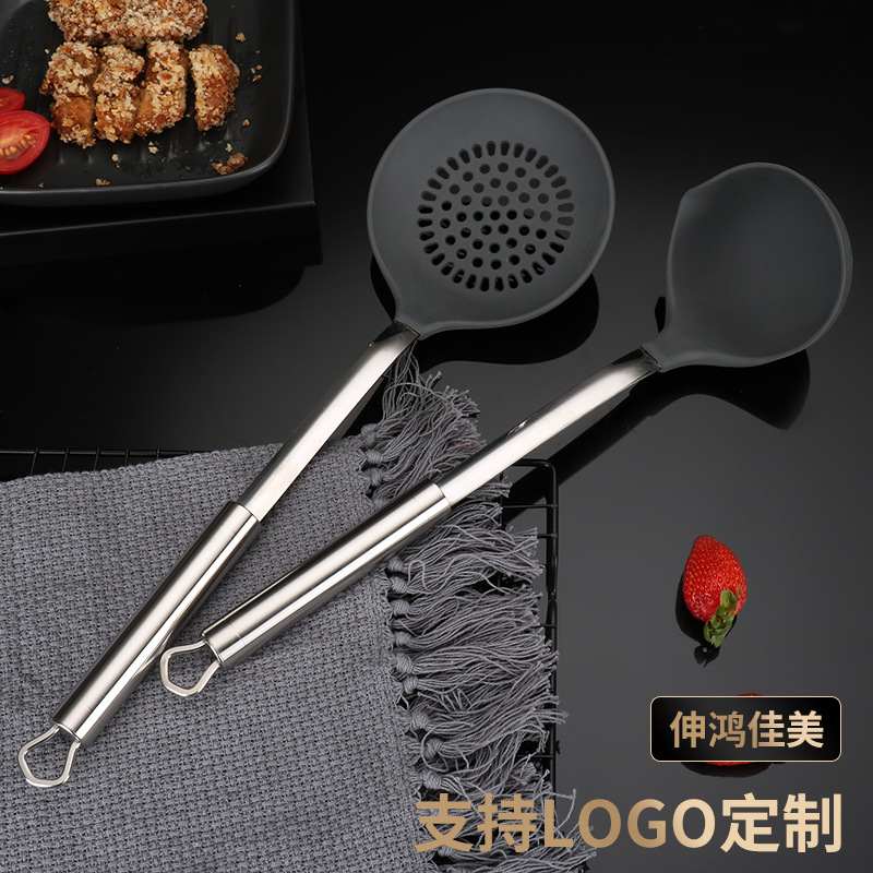 304不锈钢硅胶锅铲汤勺耐高温铲饪蒸工具硅胶煎饼炒漏勺不粘锅铲