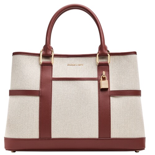 CHARLES&KEITH26春新款CK2-30840655-1拼接帆布大容量手提托特包
