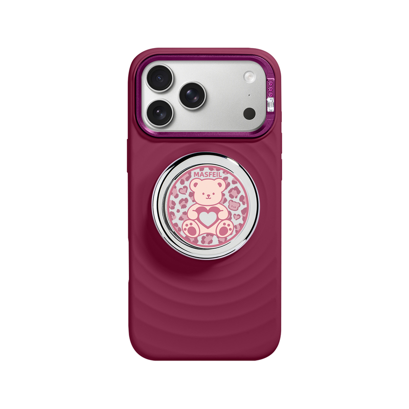 MASFEIL × 粉豹纹小熊适用iPhone17Promax手机壳磁吸带支架苹果17Pro全包套液态硅胶Zo7高级感简约新款网红